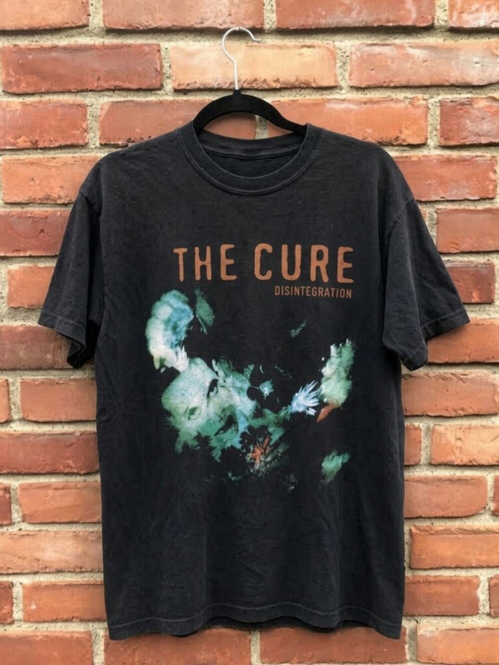 Abstract Green Floral Blur Graphic Tee Black Dark Moody NWT